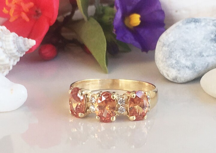 Etsy Citrine Ring - November Birthstone Oval Triple Natural Gemstone Prong Set Statement Gold Band