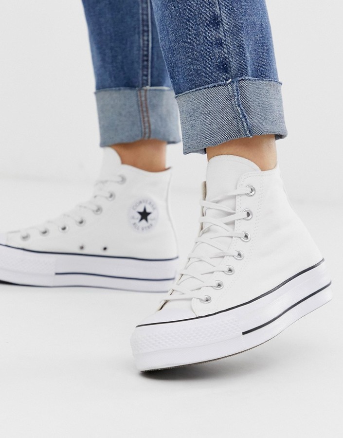 white leather converse platform