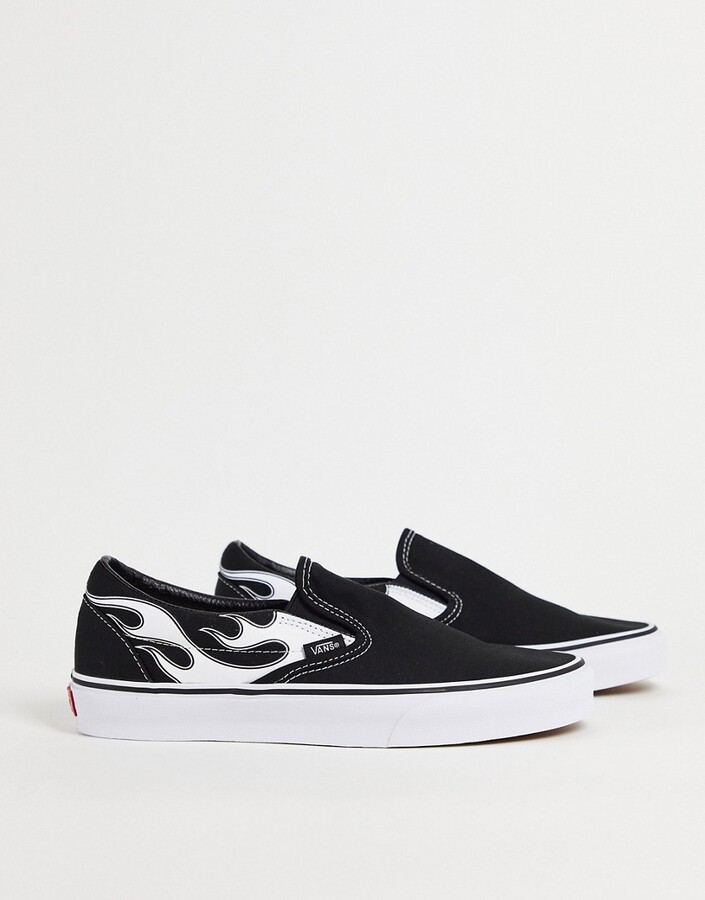 Vans Classic Flame slip-on sneakers in black/white - ShopStyle