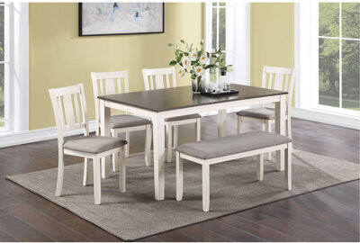 Beautiful 6-Pc Dinette Chalk Gray Finish Rectangular Table Upholstered Chair Bench Dining Room Wooden Dining Set Furniture Transitional Contemporary S