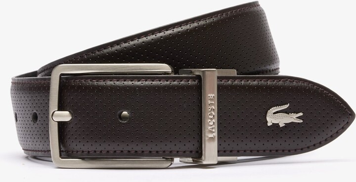 Lacoste Men's Engraved Buckle Leather Belt