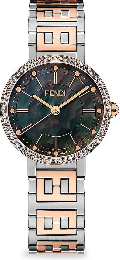【FENDI】FENDIMANIA BAGUETTE WATCH Fendi Fendimania Baguette Pearl Dial Monogram Satin Watch