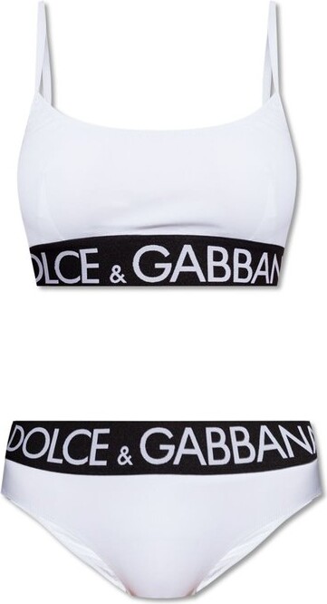 Dolce & Gabbana Elasticated Logo Waistband Bralette Bikini Set
