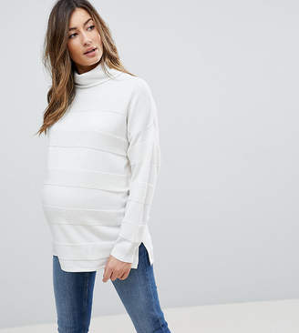 ASOS Maternity DESIGN Maternity jumper with high neck and stripe ripple stitch