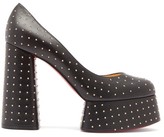 Thumbnail for your product : Christian Louboutin Foolish 130 Studded Leather Platform Pumps - Black Gold