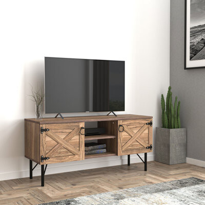 Gracie Oaks Loft Wood 2 Cupboards Vintage TV Stand