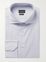Thumbnail for your product : Ermenegildo Zegna Cutaway-Collar Micro-Checked Cotton Shirt - Men - Blue - EU 45
