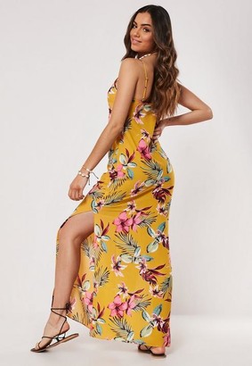 Missguided Yellow Floral Strappy Side Split Maxi Dress
