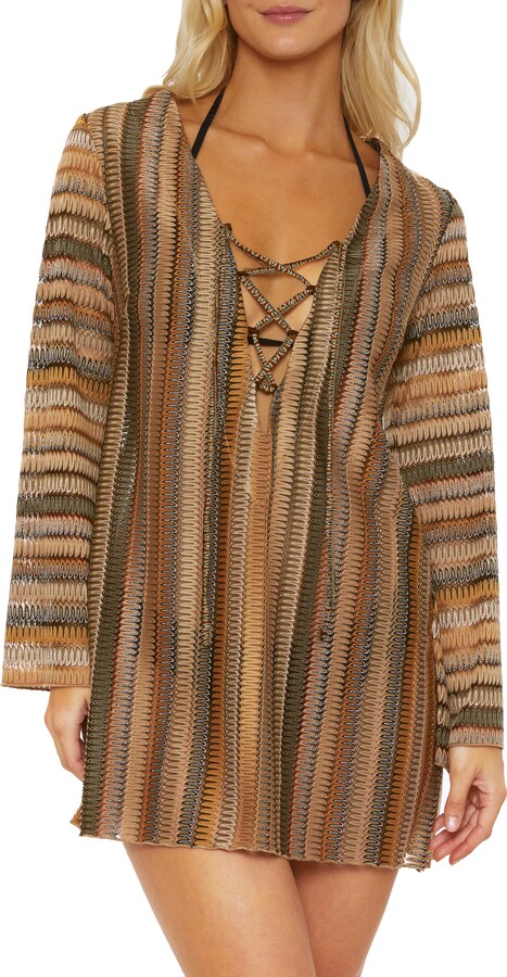 Isabella Rose Syracuse Lace-Up Metallic Swim Cover-Up