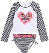 Thumbnail for your product : Flapdoodles Black/White Striped Rash Guard Set (Little Girls)