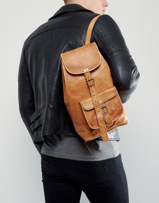 Reclaimed Vintage Inspired Leather Backpack In Tan