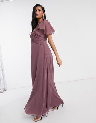 ASOS Maternity DESIGN Maternity Bridesmaid short-sleeved ruched maxi dress in Dusty Mauve