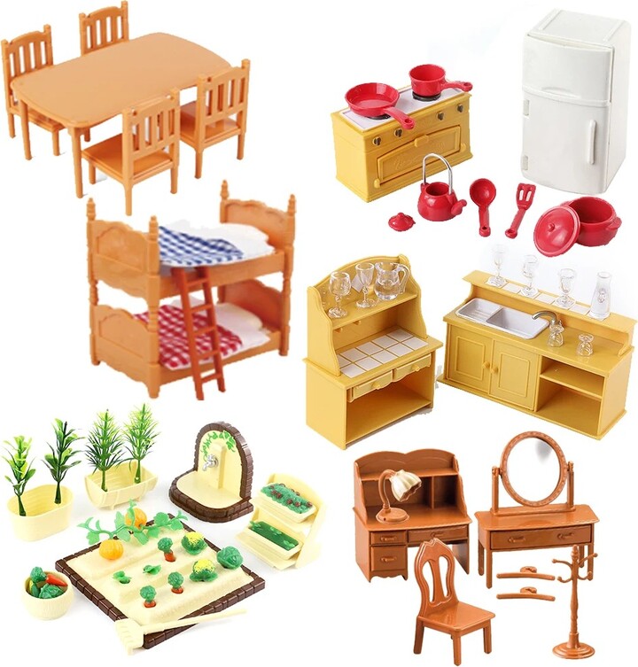 Forest Animal Family Dollhouse Furniture 1/12 Miniature Toys Girl Dolls Accessories Bedroom Bathroom Dollhouse Kit For Dolls