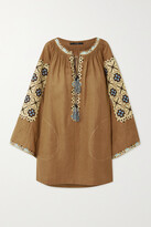 Thumbnail for your product : Vita Kin Tasseled Embroidered Linen Tunic - Light brown - x small
