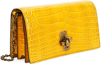 Bottega Veneta Shiny Crocodile Knot-Lock Clutch Bag with Strap