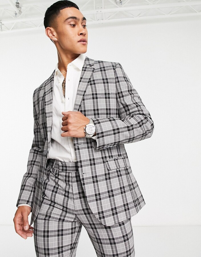 ASOS DESIGN skinny suit jacket in gray check - ShopStyle