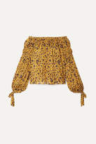 Thumbnail for your product : Ulla Johnson Farai Off-the-shoulder Floral-print Silk, Cotton And Lurex-blend Blouse - Yellow