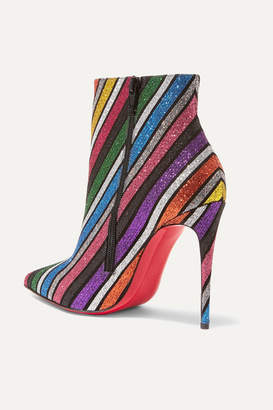 Christian Louboutin So Kate 100 Striped Glittered Leather Ankle Boots - Metallic