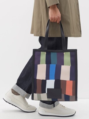 Paul Smith Leather-trimmed striped canvas tote - ShopStyle