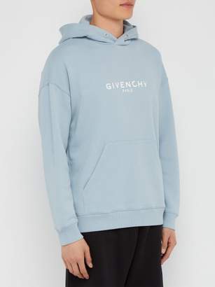 Givenchy Logo-print Cotton Hooded Sweatshirt - Mens - Light Blue
