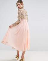 Thumbnail for your product : ASOS Salon High Neck Embellished Midi Skater Dress With Long Sleeves