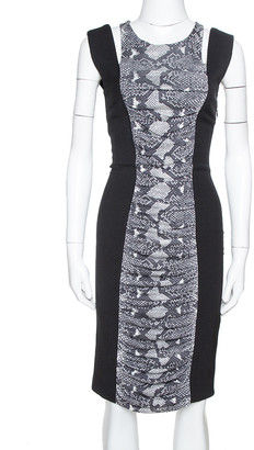 Pierre Balmain Grey Snakeskin Print Ruched Knit & Wool Fitted Dress S