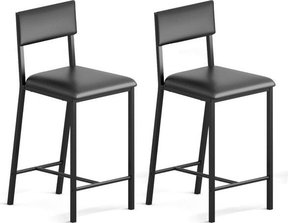 Coolmee DiningChairsSetof2UpholsteredPUDiningChairswithCurvedBackrestandMetalLegsforHomeBarBlack