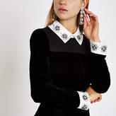 Thumbnail for your product : River Island Womens Black velvet embellished collar mini dress