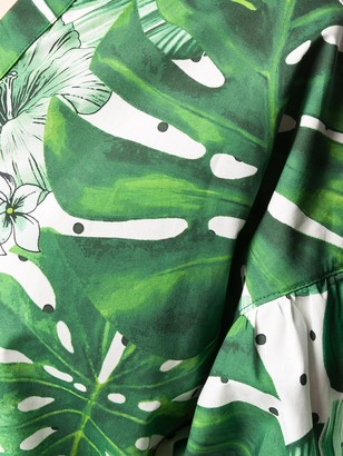 Twin-Set Leaf Print Cotton Shirt Dress