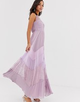 Thumbnail for your product : True Decadence premium lace yoke maxi dress with contrast lace pleated skirt in tonal lilac