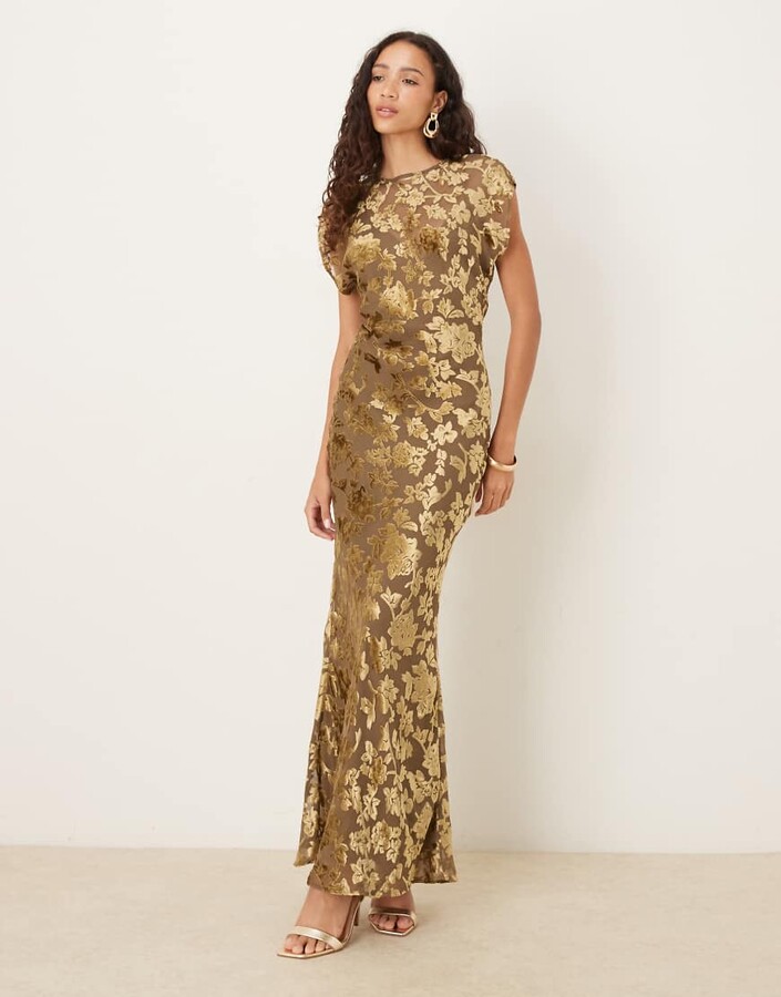 ASOS DESIGN velvet devore crew neck sleeveless maxi dress with tie back in mocha