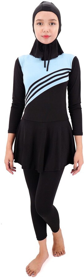 Burkini Costume Donna Burkini Musuly Nero E Verde - Costume Da Bagno Islamico Con Velo Integrato Musuly Burkini Moda