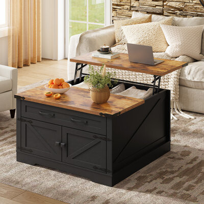 Gracie Oaks Farmhouse Lift Top Coffee Table With Drawers