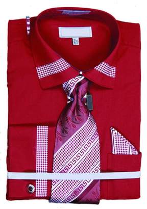 Sunrise Outlet Mens Patch Strip Cotton Shirt Tie Cufflink Set - 16.5 34-35