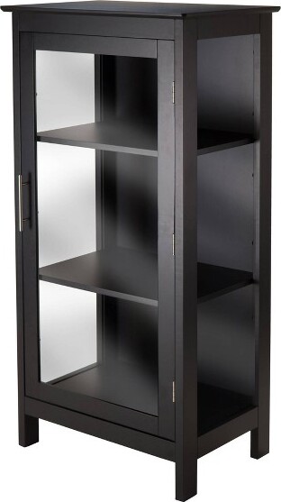 Winsome PoppyDisplayCurioCabinetwithGlassDoorWood/Black TemperedGlass3FixedShelvesMetalHandle