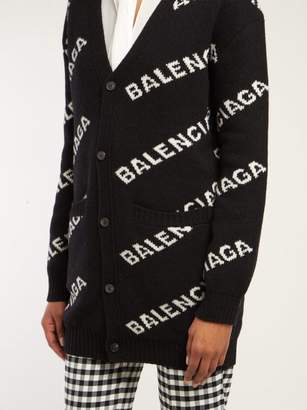 Balenciaga Logo-jacquard Cardigan - Womens - Black White