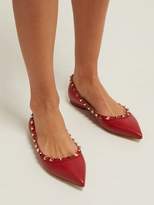 Thumbnail for your product : Valentino Rockstud Grained Leather Flats - Womens - Red