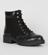 Thumbnail for your product : New Look Suedette Faux Croc Chunky Hiker Boots