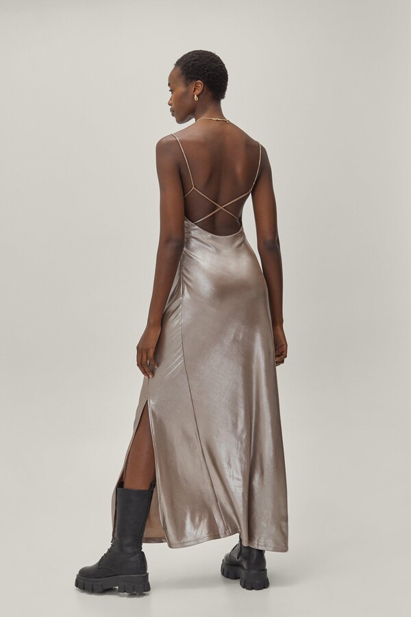 metallic grey dress