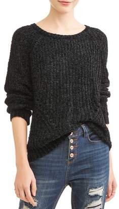 Poof! Juniors' Chenille Open Stitch Crew Neck Pullover Sweater