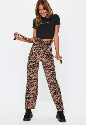 Missguided Brown Leopard Paper Bag Wide Leg Pants