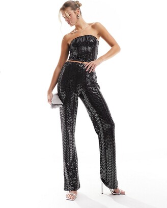 Glamorous high waisted flare pants in matte black sequin - part of