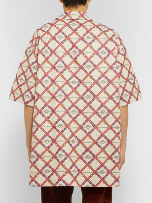 Gucci Oversized Camp-Collar Printed Paper-Effect Crinkled-Shell Shirt
