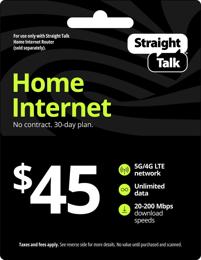 Straight Talk $45 Home Internet Unlimited Data No-Contract 30-Day Plan e-PIN Top Up (Email Delivery)