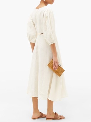 Fil De Vie Market Empire-waist Linen Midi Dress - Cream