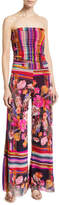 Thumbnail for your product : Fuzzi Cactus Strapless Wide-Leg Mixed-Print Jumpsuit
