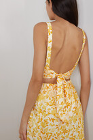 Thumbnail for your product : Peony Swimwear + Net Sustain Cropped Open-back Floral-print Linen Top - Yellow
