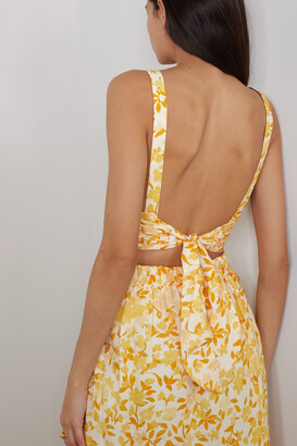 Peony Swimwear + Net Sustain Cropped Open-back Floral-print Linen Top - Yellow