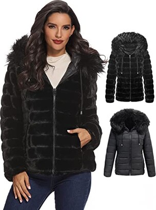 XULIKU Women's Reversible Warm Faux Fur Coat Fuzzy with Hooded Front Zipper  Short Puff Jacket for Women Winter - ShopStyle