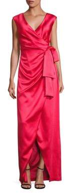 Kay Unger Stretch-Satin Faux Wrap Gown